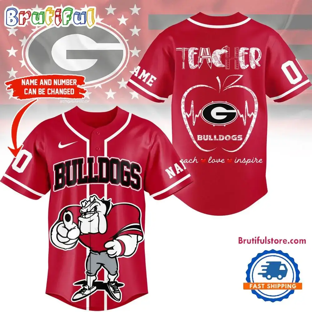 Georgia Bulldogs Mascot Teacher Appreciation Month Baseball Jersey Image