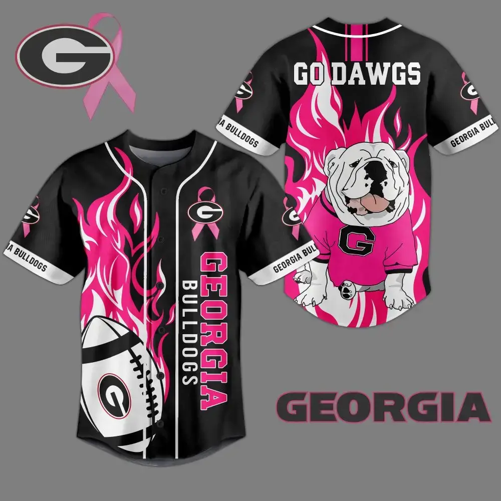 Georgia Bulldogs Pink Flame Jersey - Unisex Go Dawgs Football Shirt Image