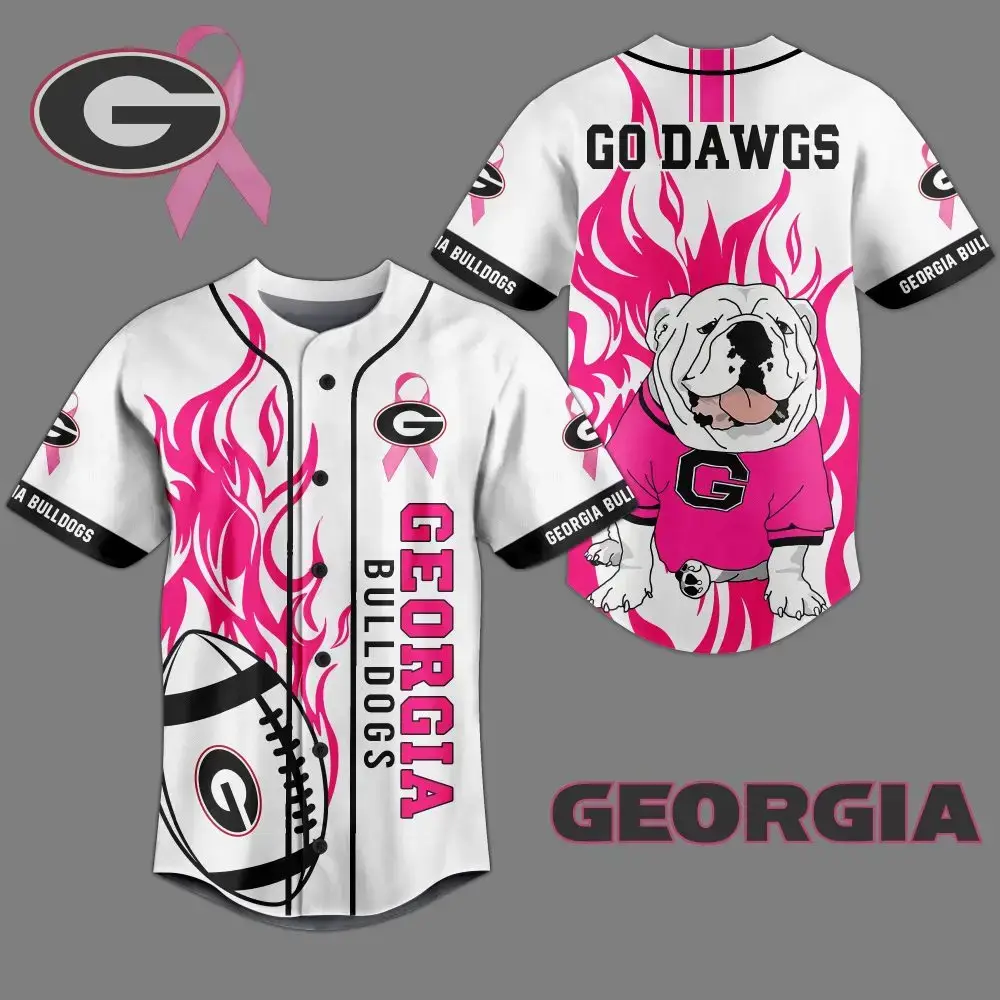 Georgia Bulldogs Pink Ribbon Baseball Jersey - Go Dawgs Fan Gear Image
