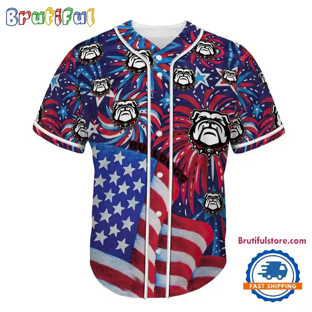 Georgia Bulldogs USA Flag Independence Day Baseball Jersey, Sport Team 4th of July Jersey Image