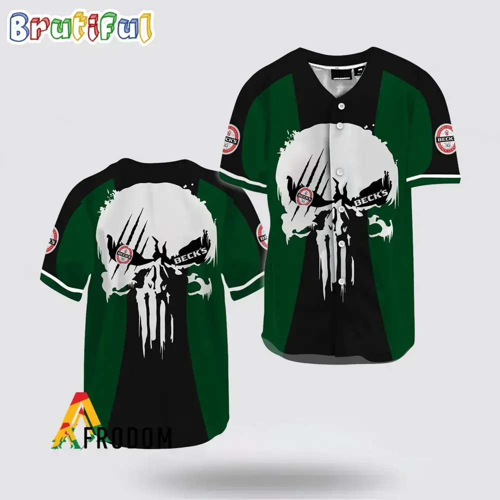 Ghost Head White Skull Beck'S Beer Baseball Jersey Image