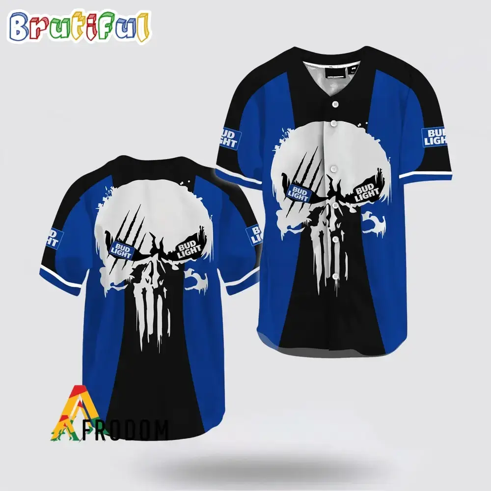 Ghost Head White Skull Bud Light Baseball Jersey Image
