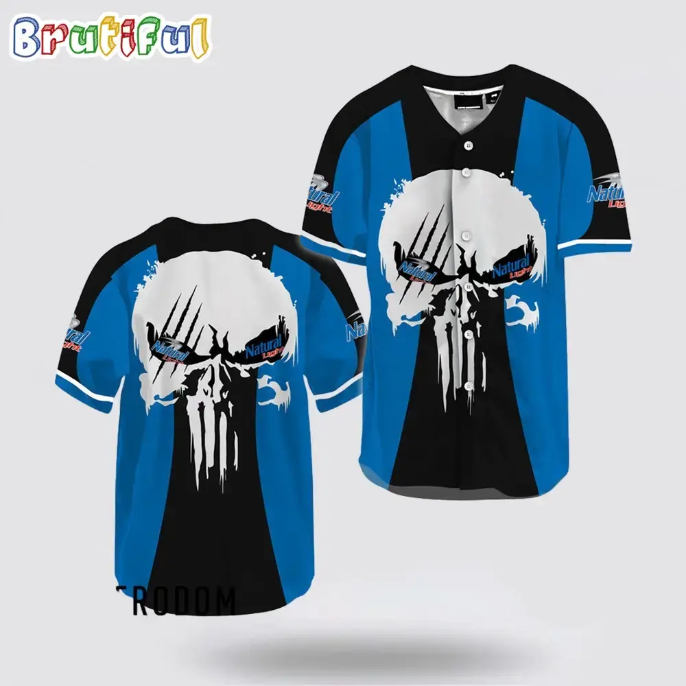 Ghost Head White Skull Natural Light Baseball Jersey Image