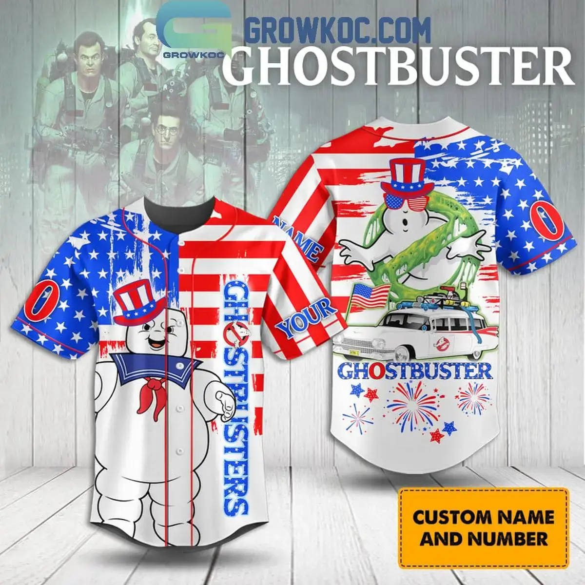 Ghostbusters American Flag Patriot Personalized Baseball Jersey Image
