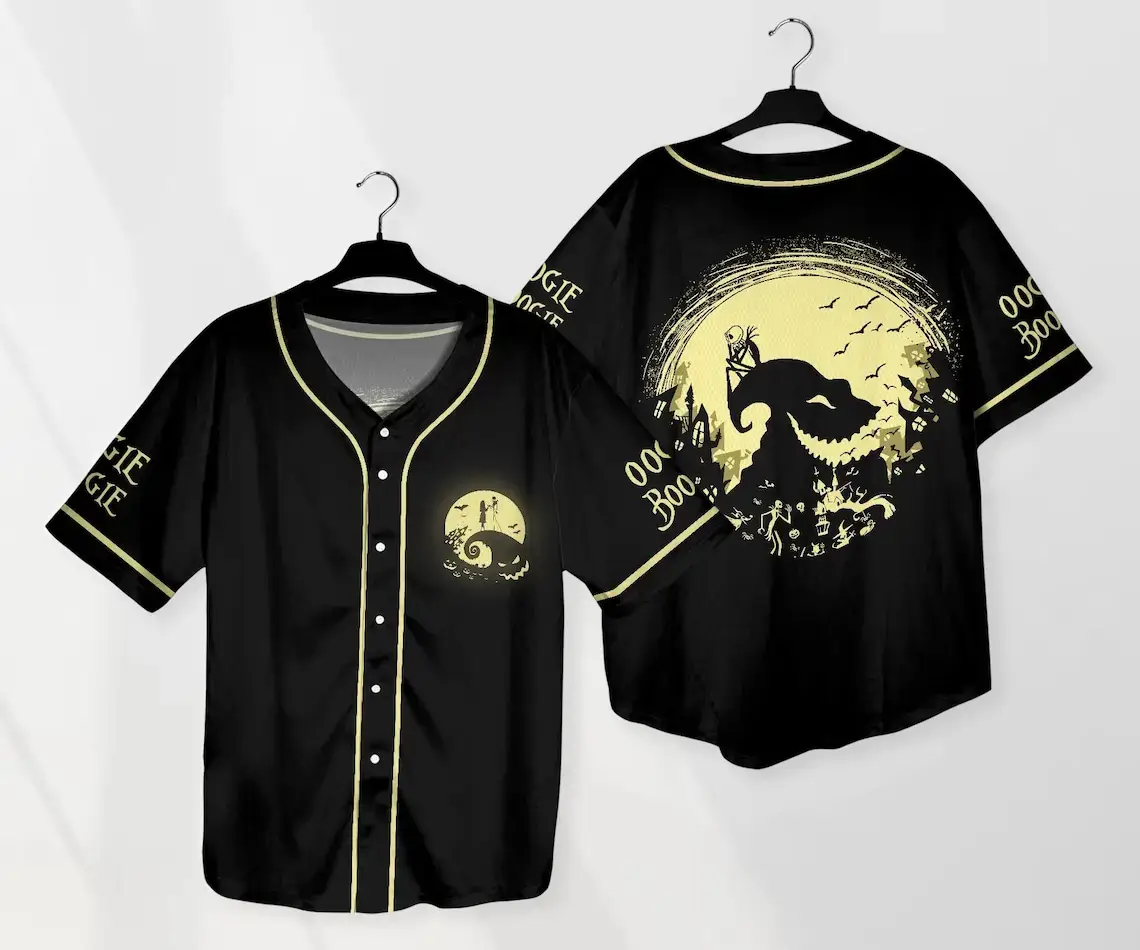 Glow-In-The-Dark Halloween Baseball Jersey – Spooky Night Design, Unisex, Perfect For Fans! Image