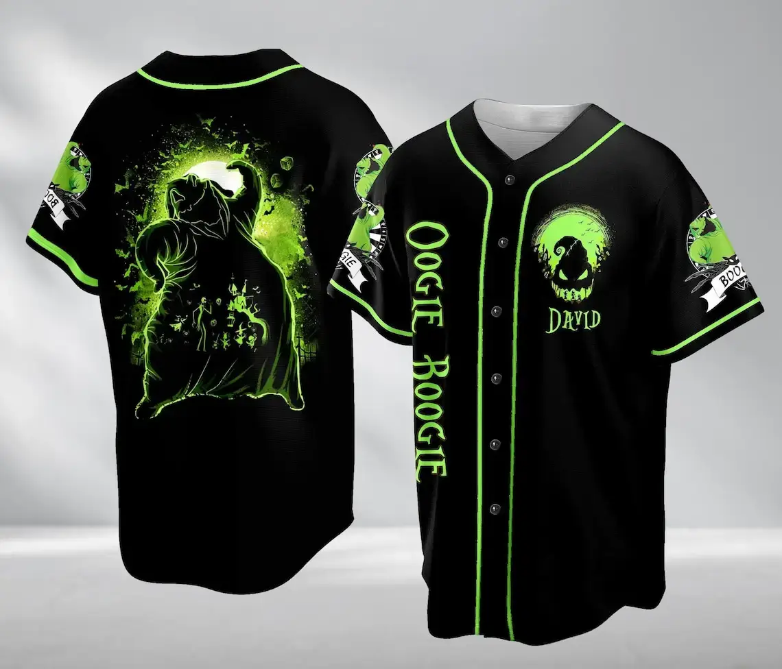 Glow-In-The-Dark Oogie Boogie Custom Baseball Jersey – Spooky Style Apparel Image