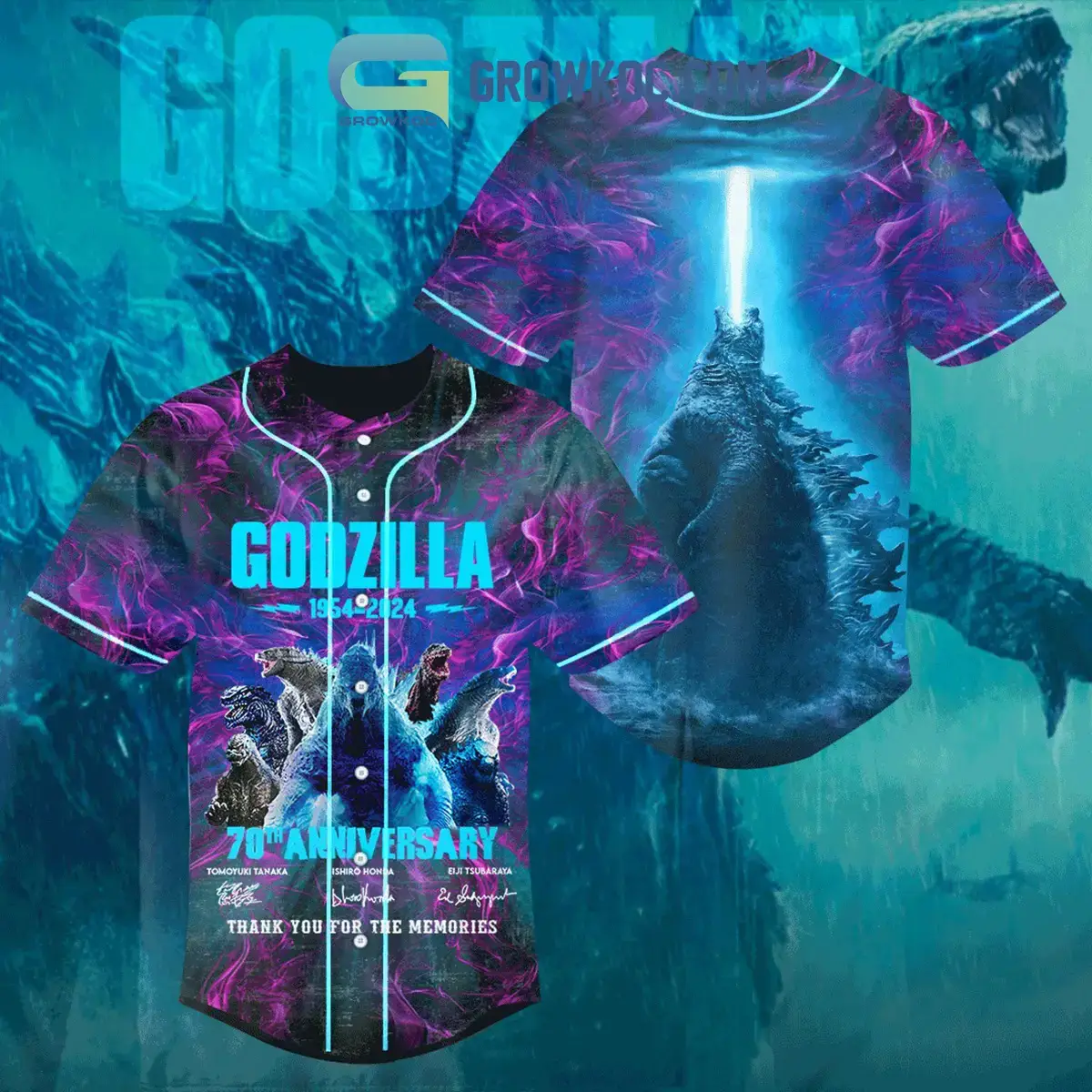 Godzilla 70 Years Of The Memories1954-2024 Baseball Jersey Image