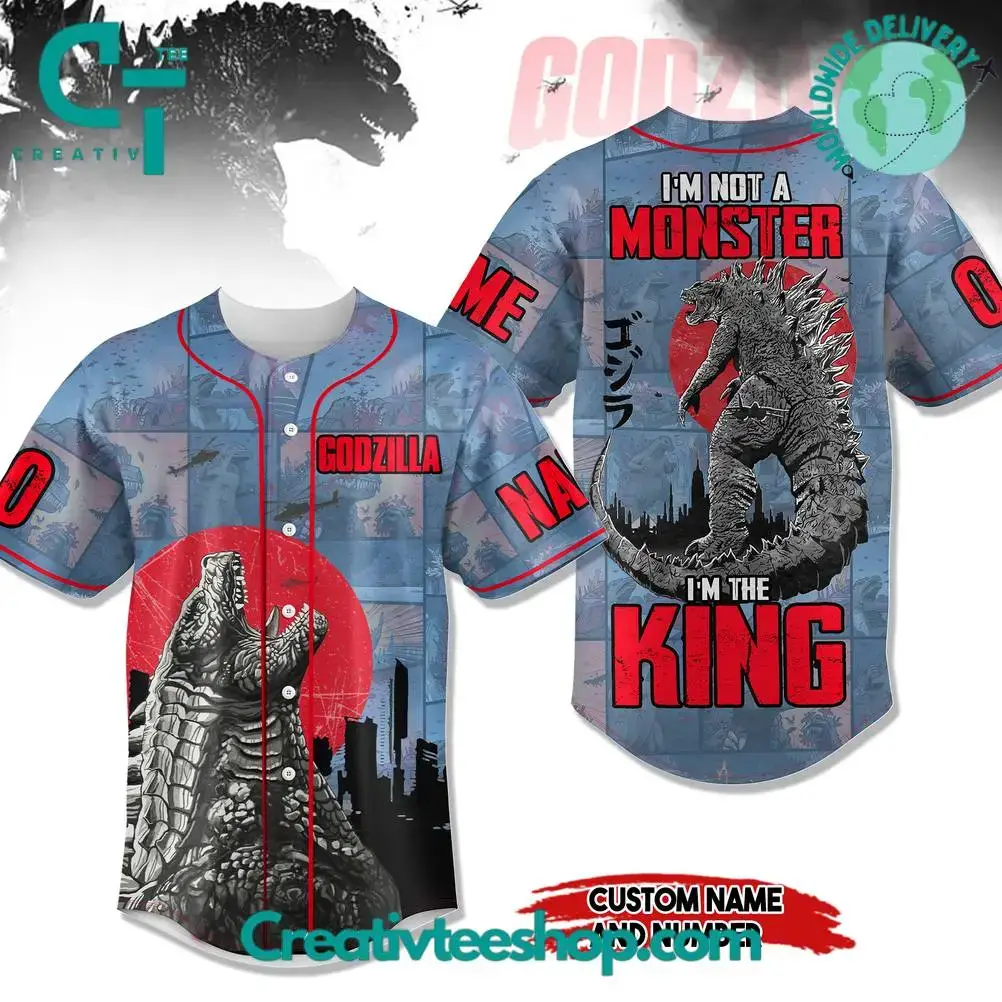Godzilla "I'M Not Monster I'M A King" Baseball Jersey Image