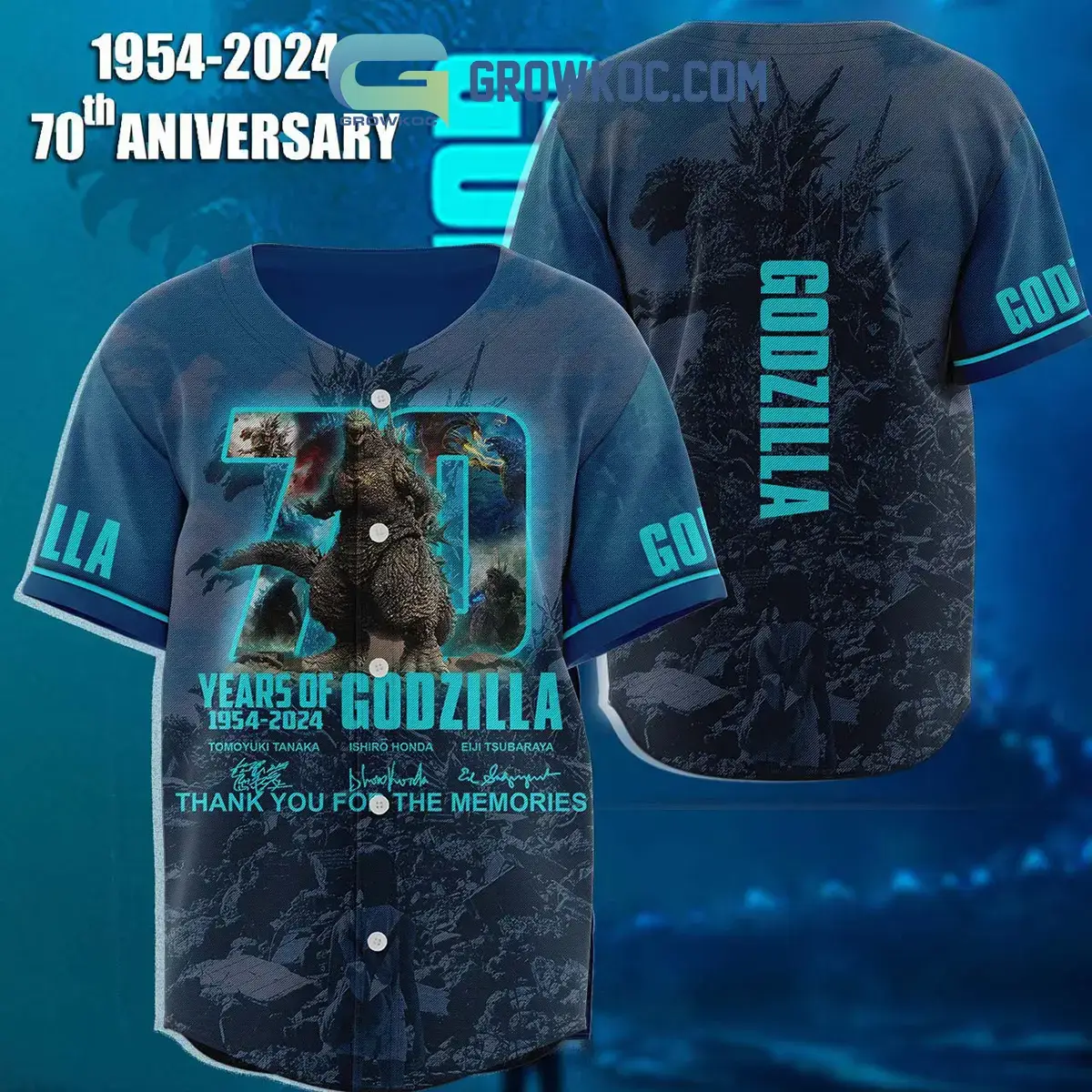 Godzilla Thank You For 70 Years Of The Memories Baseball Jersey Image