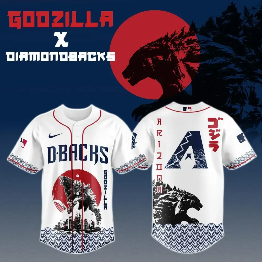 Godzilla X Arizona Diamondbacks Mlb Custom Baseball Jersey Image
