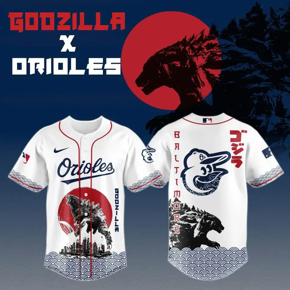 Godzilla X Baltimore Orioles Mlb Custom Baseball Jersey Image