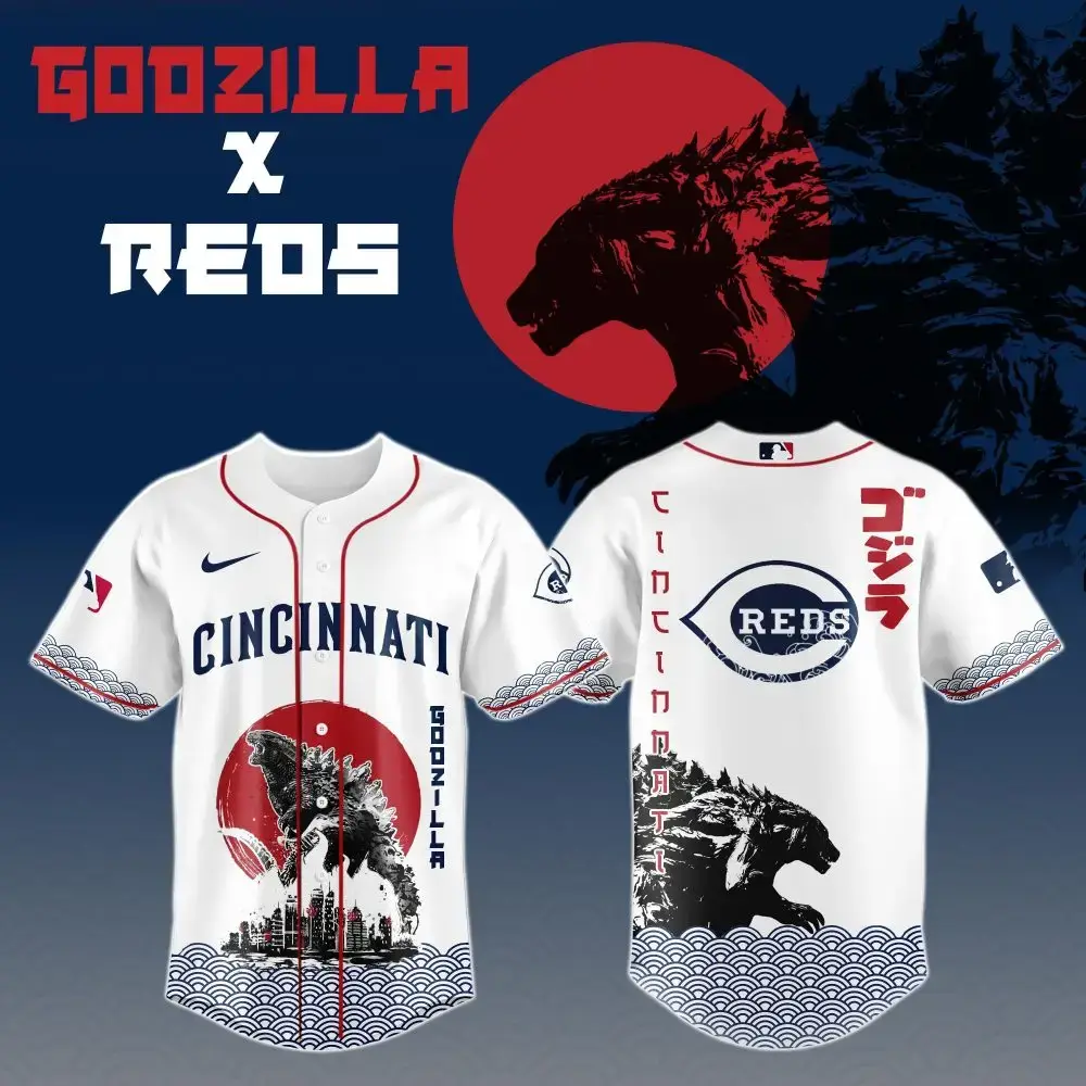 Godzilla X Cincinnati Reds Custom Baseball Jersey Image