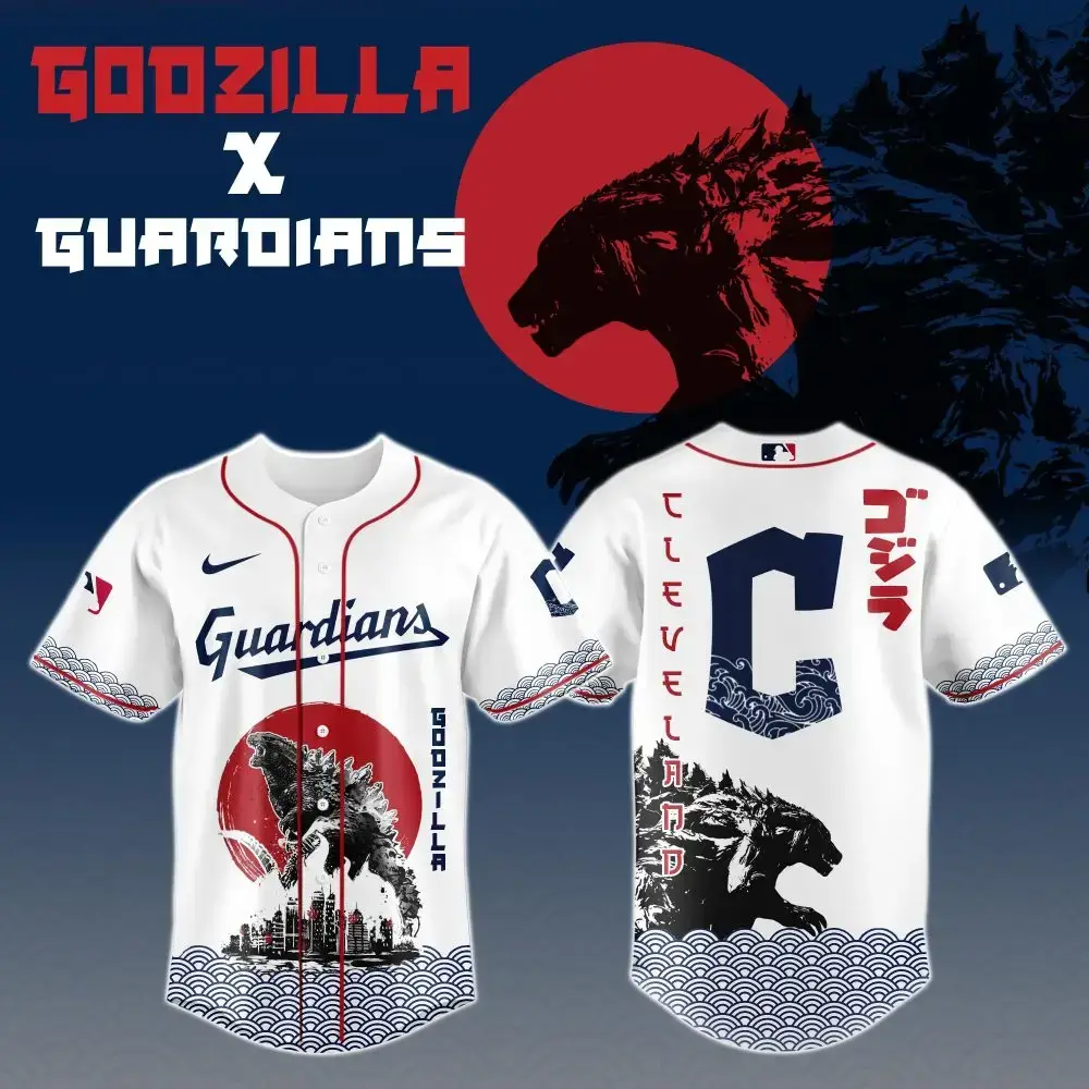 Godzilla X Cleveland Guardians Custom Baseball Jersey Image