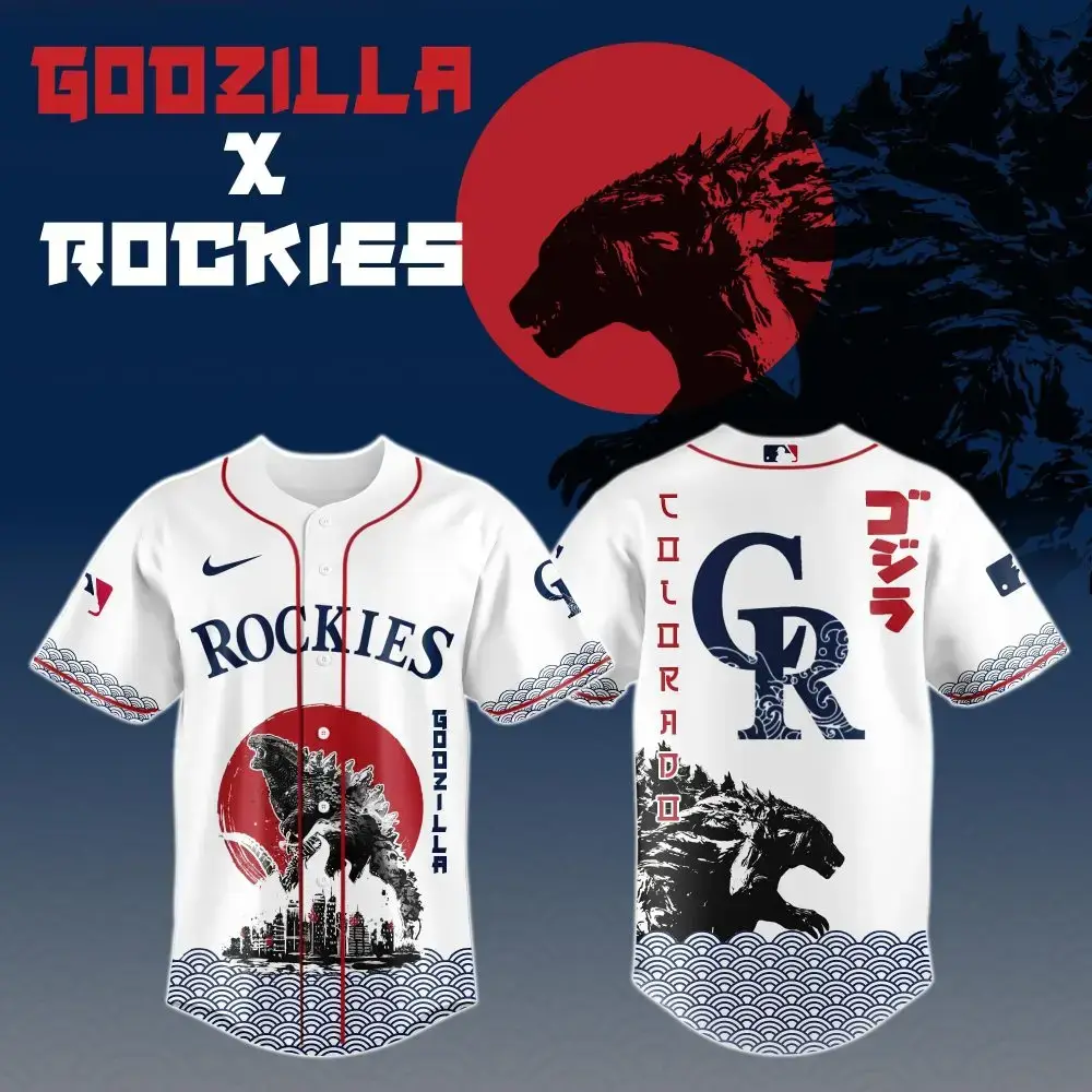 Godzilla X Colorado Rockies Mlb Custom Baseball Jersey Image