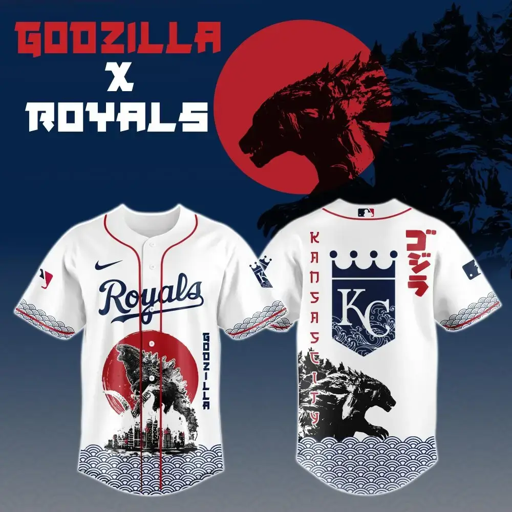 Godzilla X Kansas City Royals Custom Baseball Jersey Image