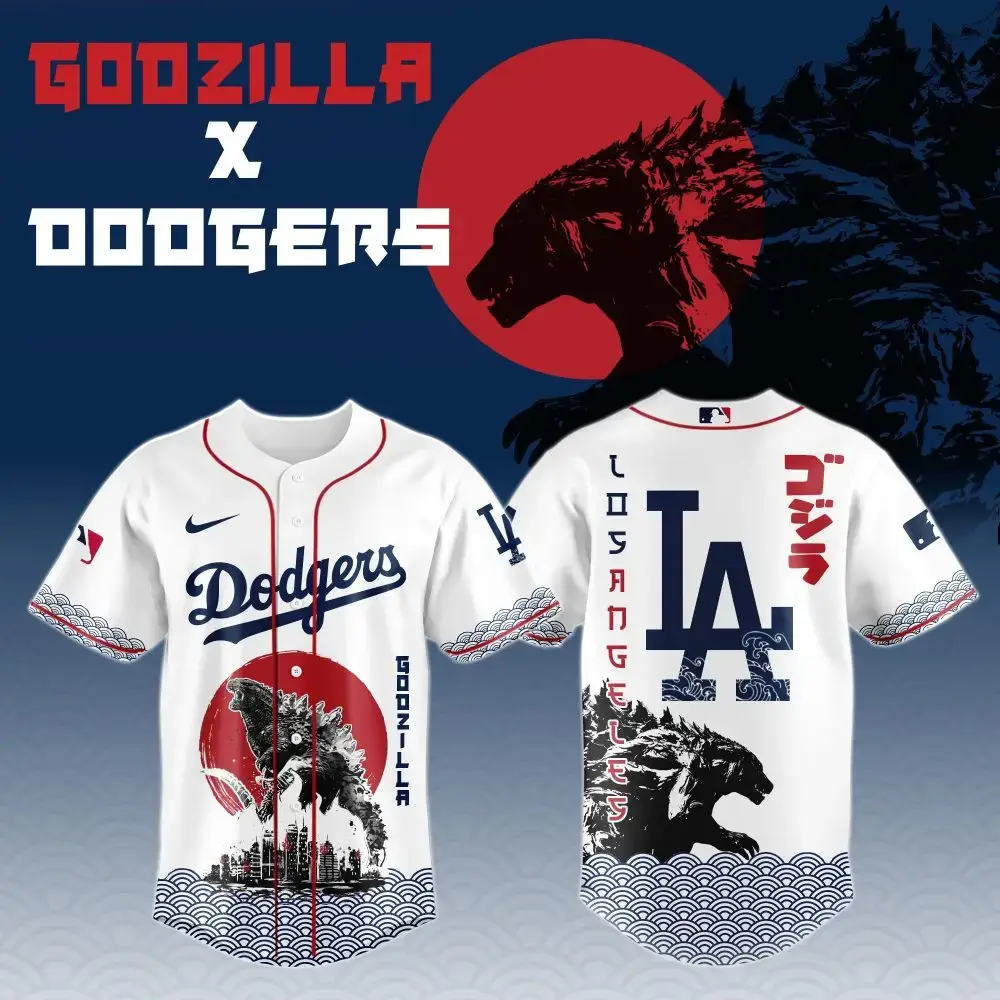 Godzilla X Los Angeles Dodgers Mlb Custom Baseball Jersey Image