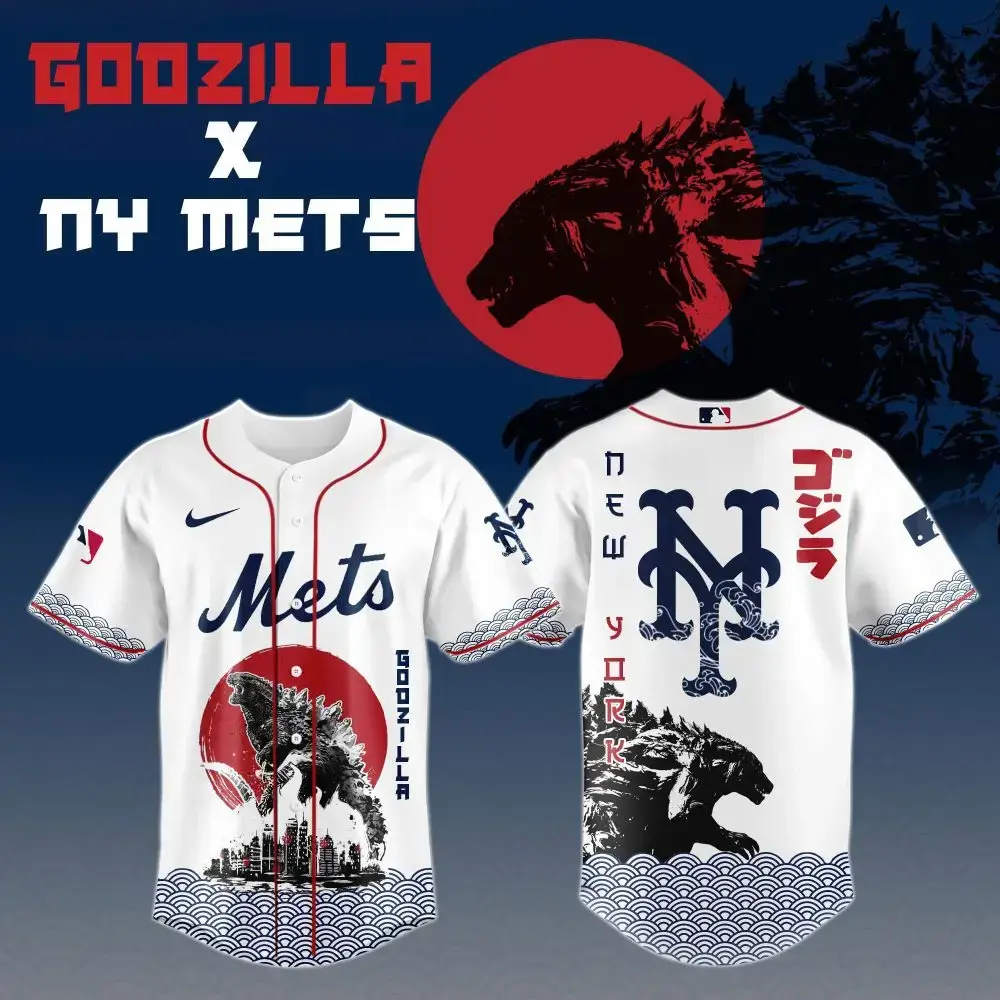 Godzilla X New York Mets Mlb Custom Baseball Jersey Image