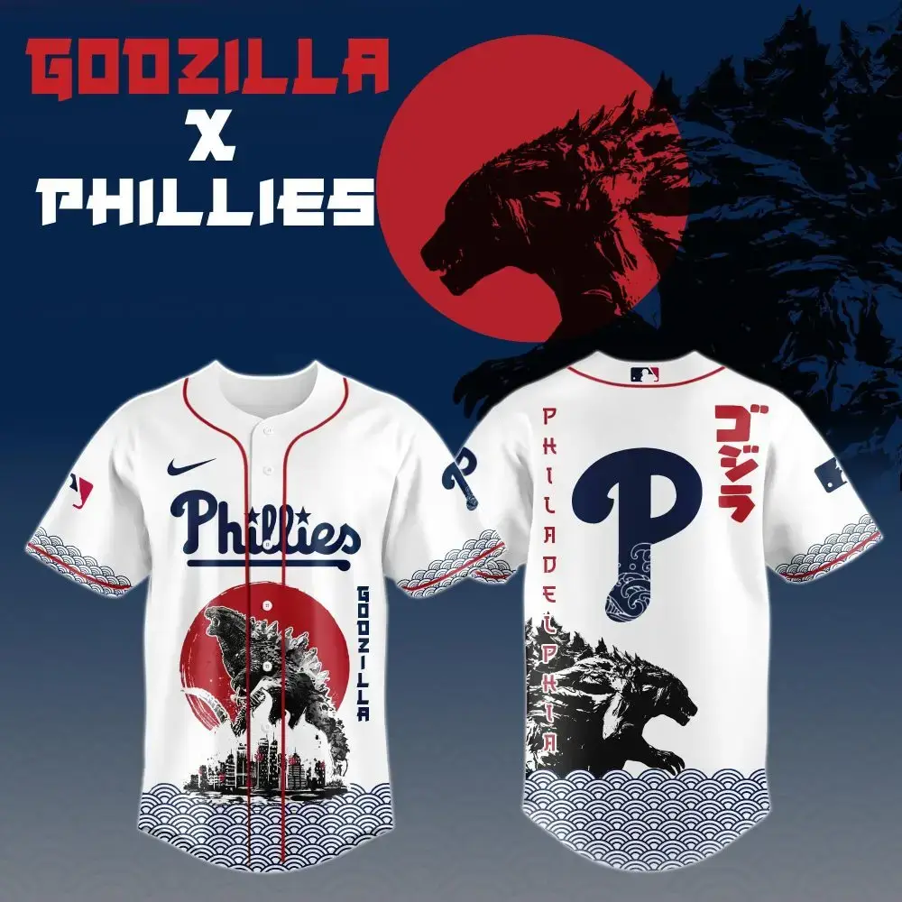 Godzilla X Philadelphia Phillies Mlb Custom Baseball Jersey Image