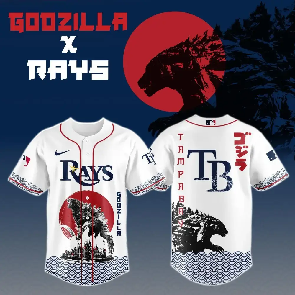 Godzilla X Tampa Bay Rays Mlb Custom Baseball Jersey Image