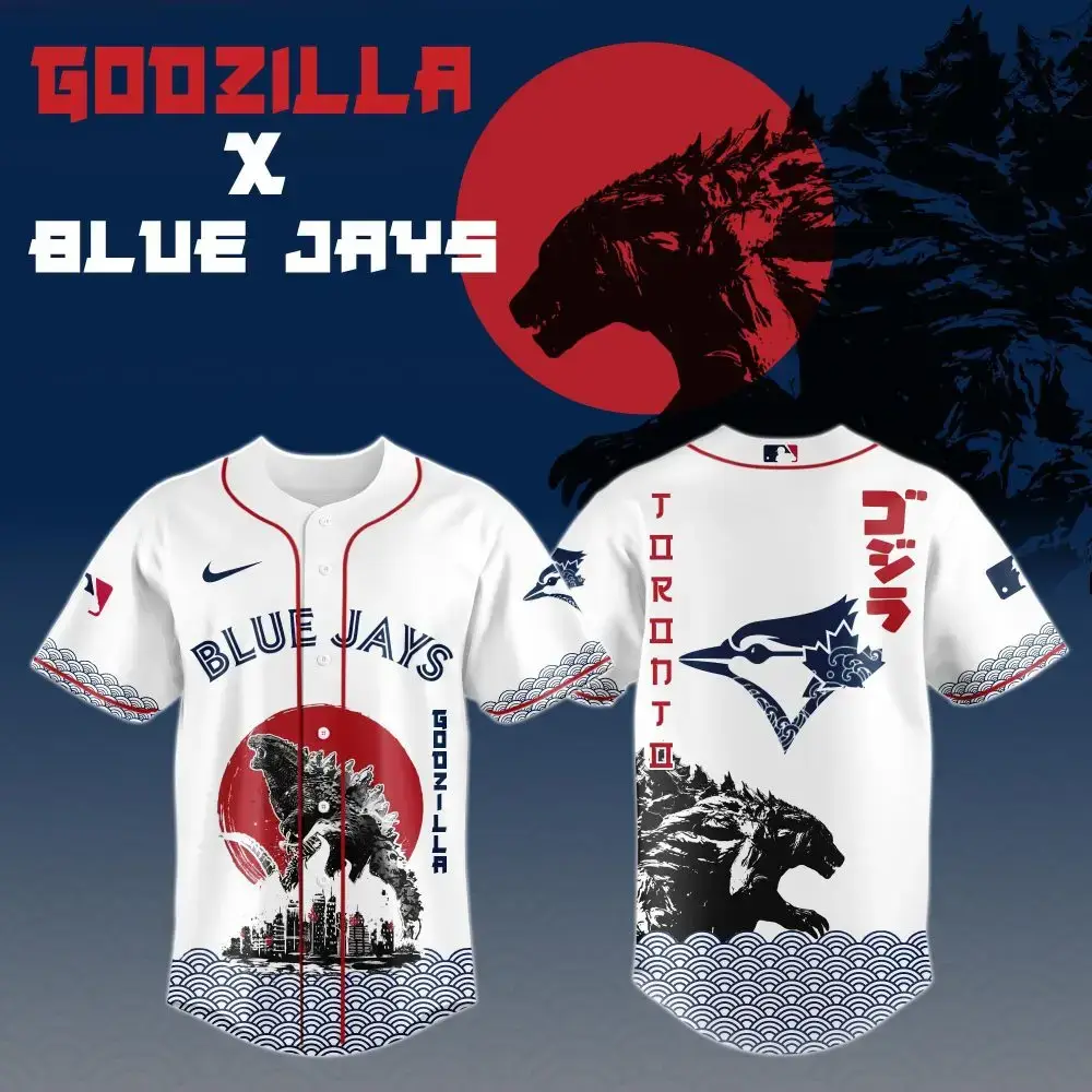 Godzilla X Toronto Blue Jays Mlb Custom Baseball Jersey Image