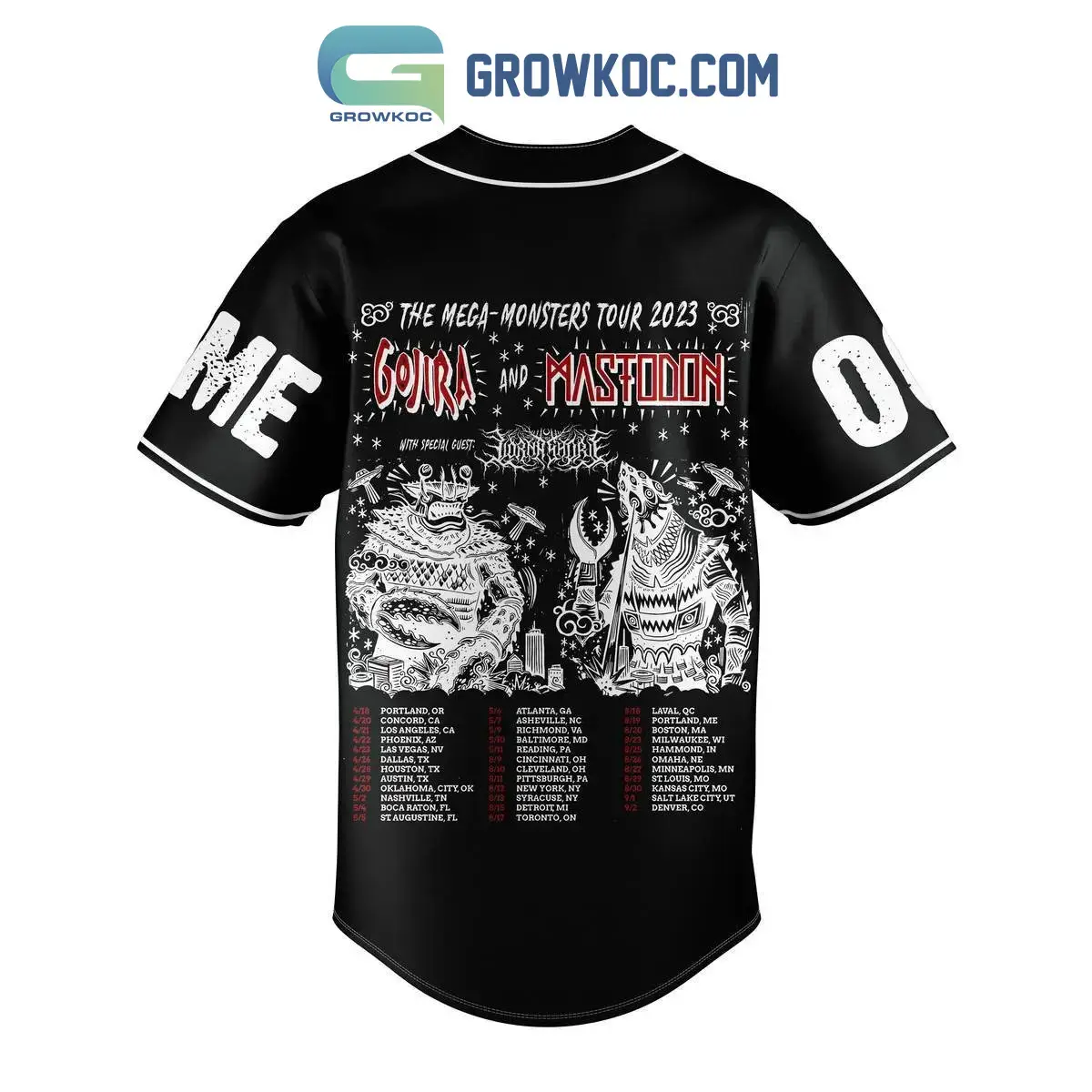 Gojira And Mastodon The Mega Monsters Tour 2023 Personalized Black Design Baseball Jersey Image