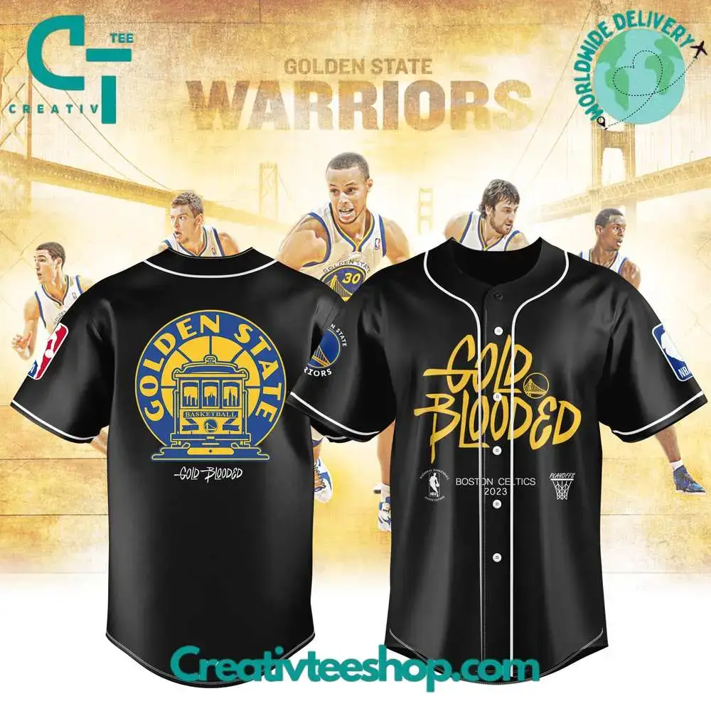 Golden State Warriors Gold Blooded Black Baseball Jersey Image