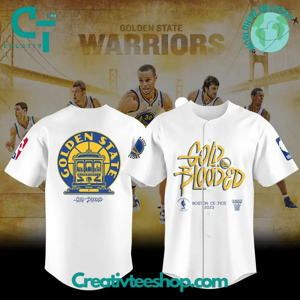 Golden State Warriors Gold Blooded White Baseball Jersey Image