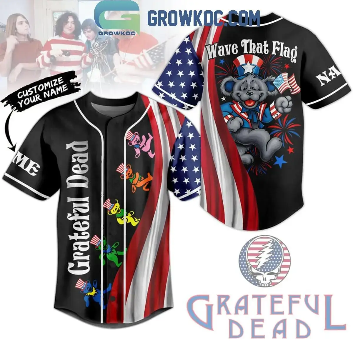 Grateful Dead America 4th Of July Wave That Flag Personalized Baseball Jersey Image