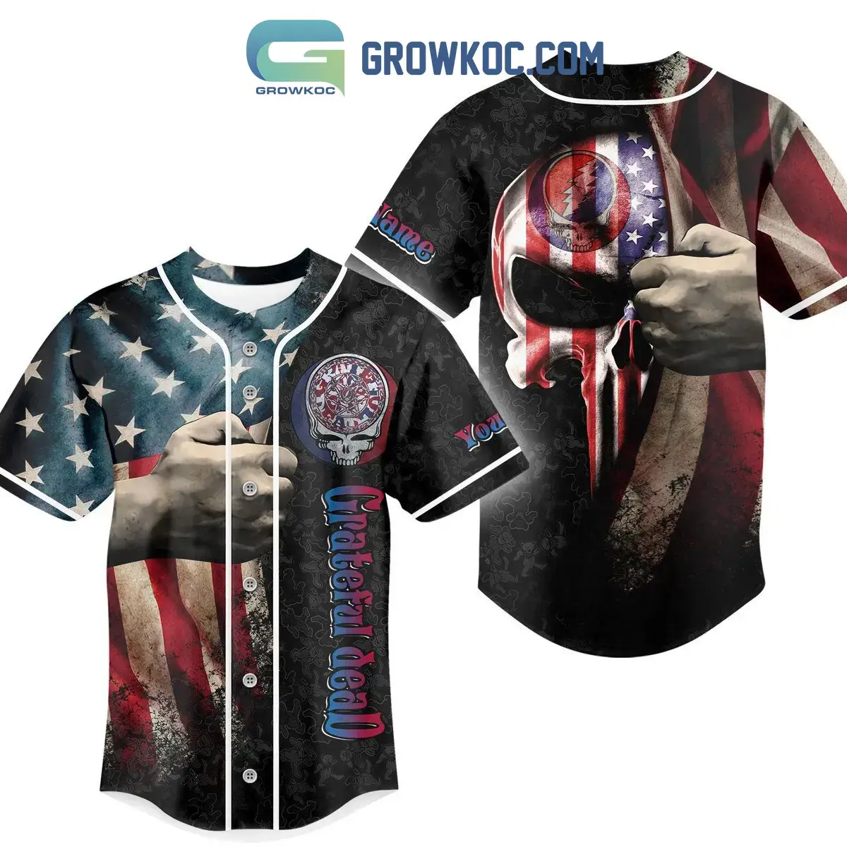 Grateful Dead American Flag Personalized Baseball Jersey Image
