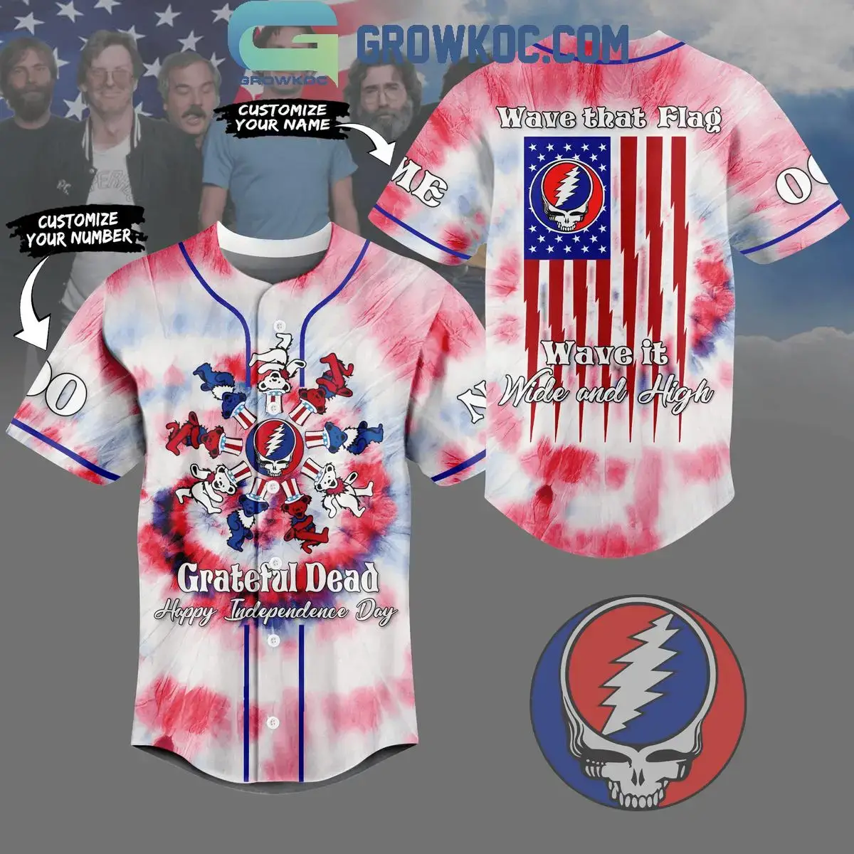 Grateful Dead Happy Independence Day Personalized Baseball Jersey Image