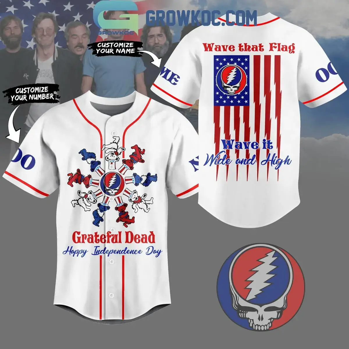 Grateful Dead Independence Day Wave That Flag Wave It Wide And High Baseball Jersey Image