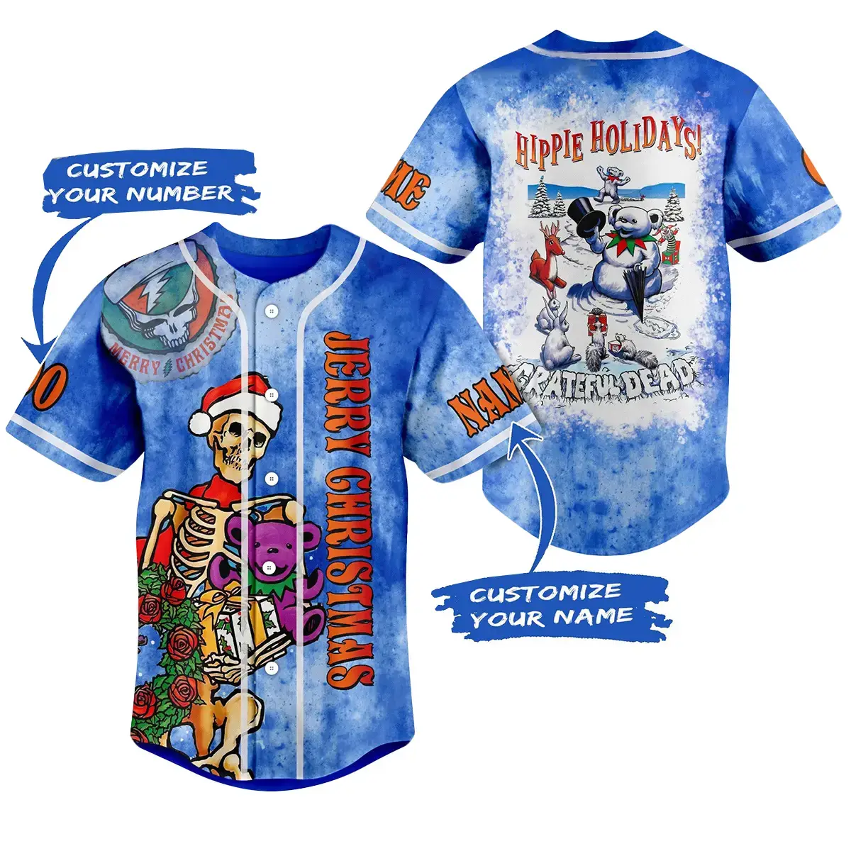 Grateful Dead Jerry Christmas Hippie Holidays Personalized Baseball Jersey Image