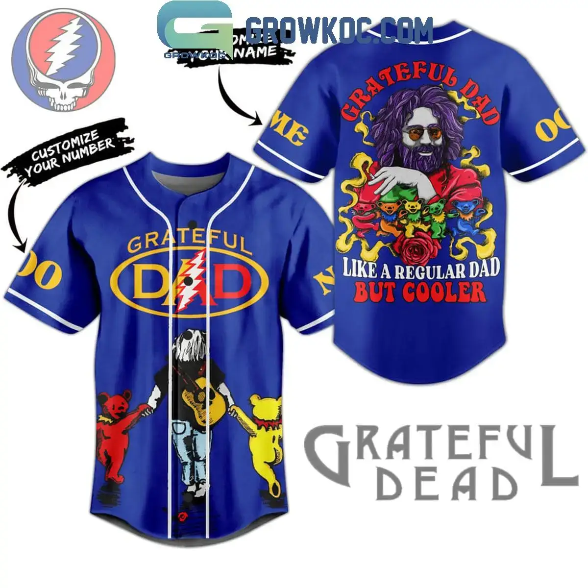 Grateful Dead Like A Regular Dad But Cooler Love Personalized Baseball Jersey Image