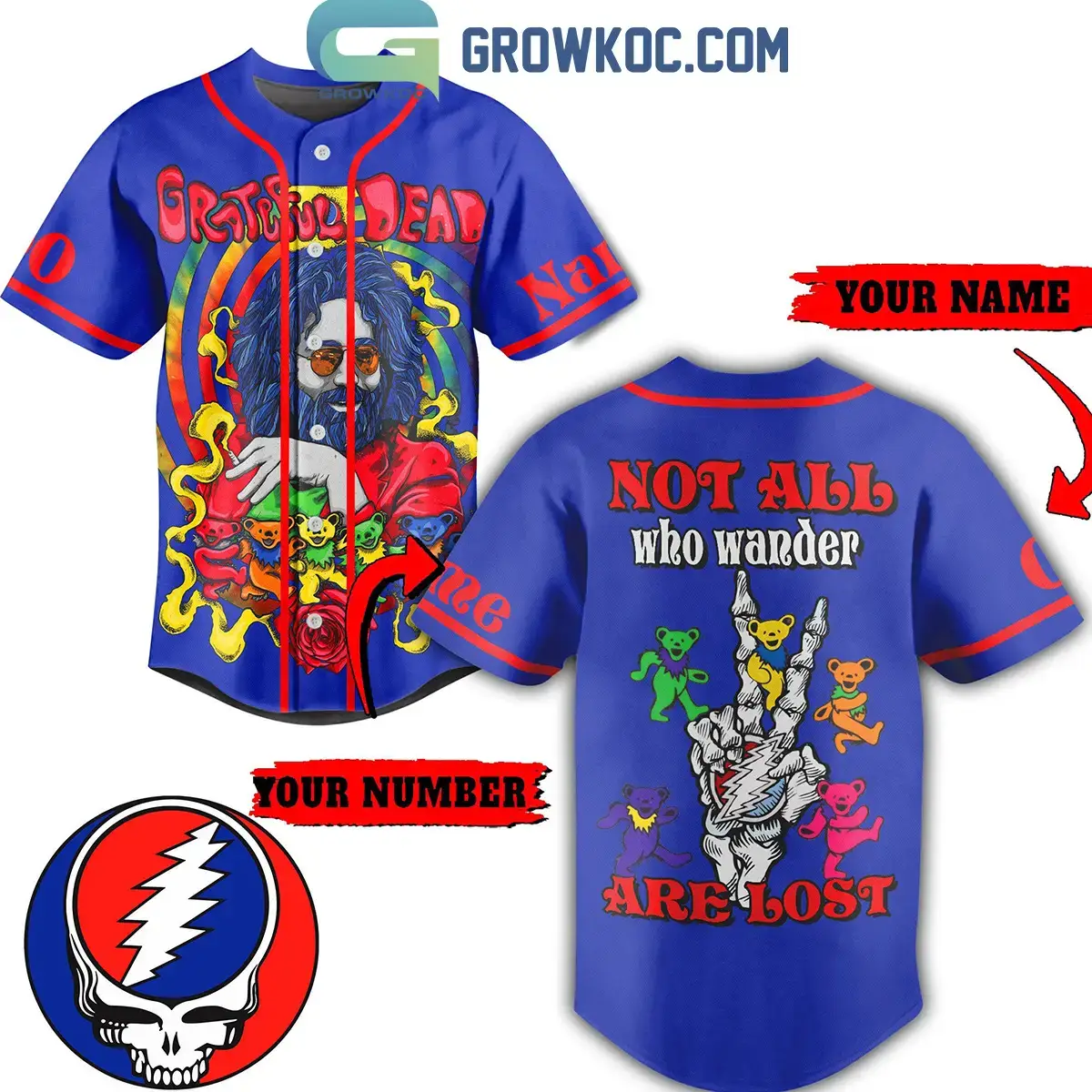 Grateful Dead Not All Who Wander Are Lost Blue Personalized Baseball Jersey Image