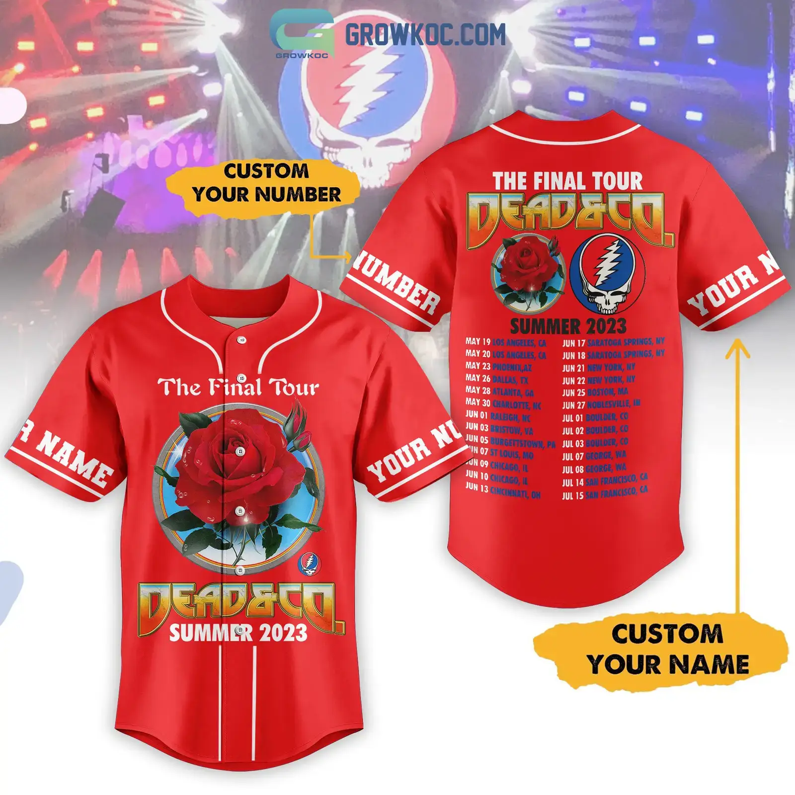 Grateful Dead The Final Tour Summer 2023 Personalized Red Design Baseball Jersey Image