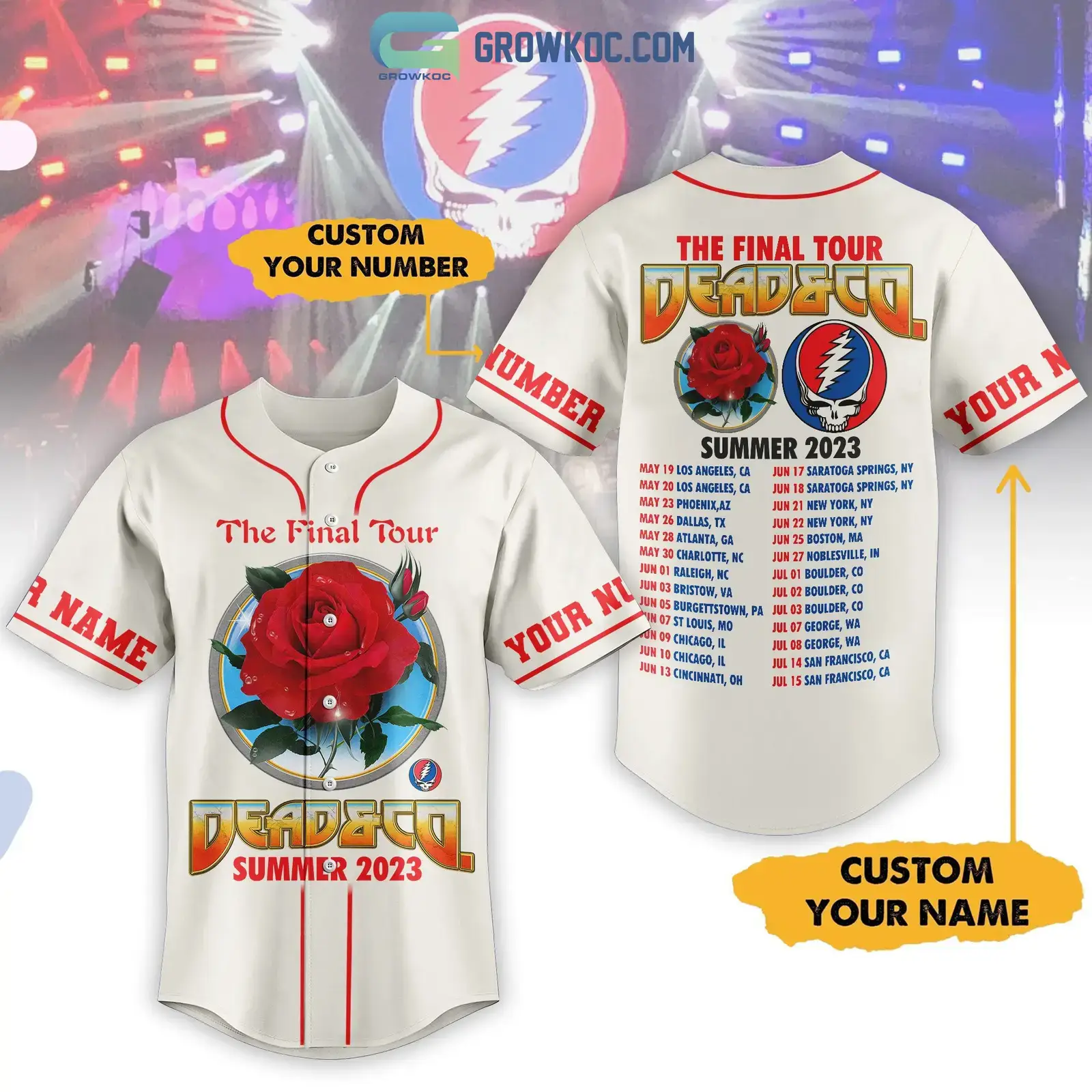 Grateful Dead The Final Tour Summer 2023 Personalized White Design Baseball Jersey Image