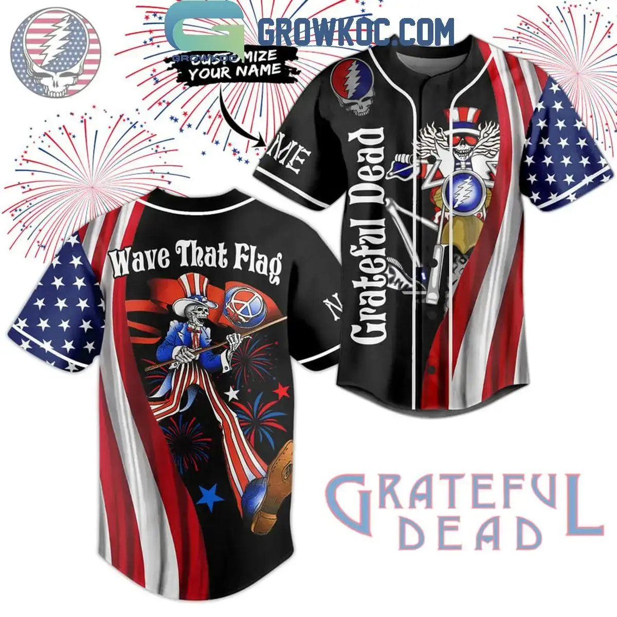 Grateful Dead Wave That Flag America Independence Day Personalized Baseball Jersey Image