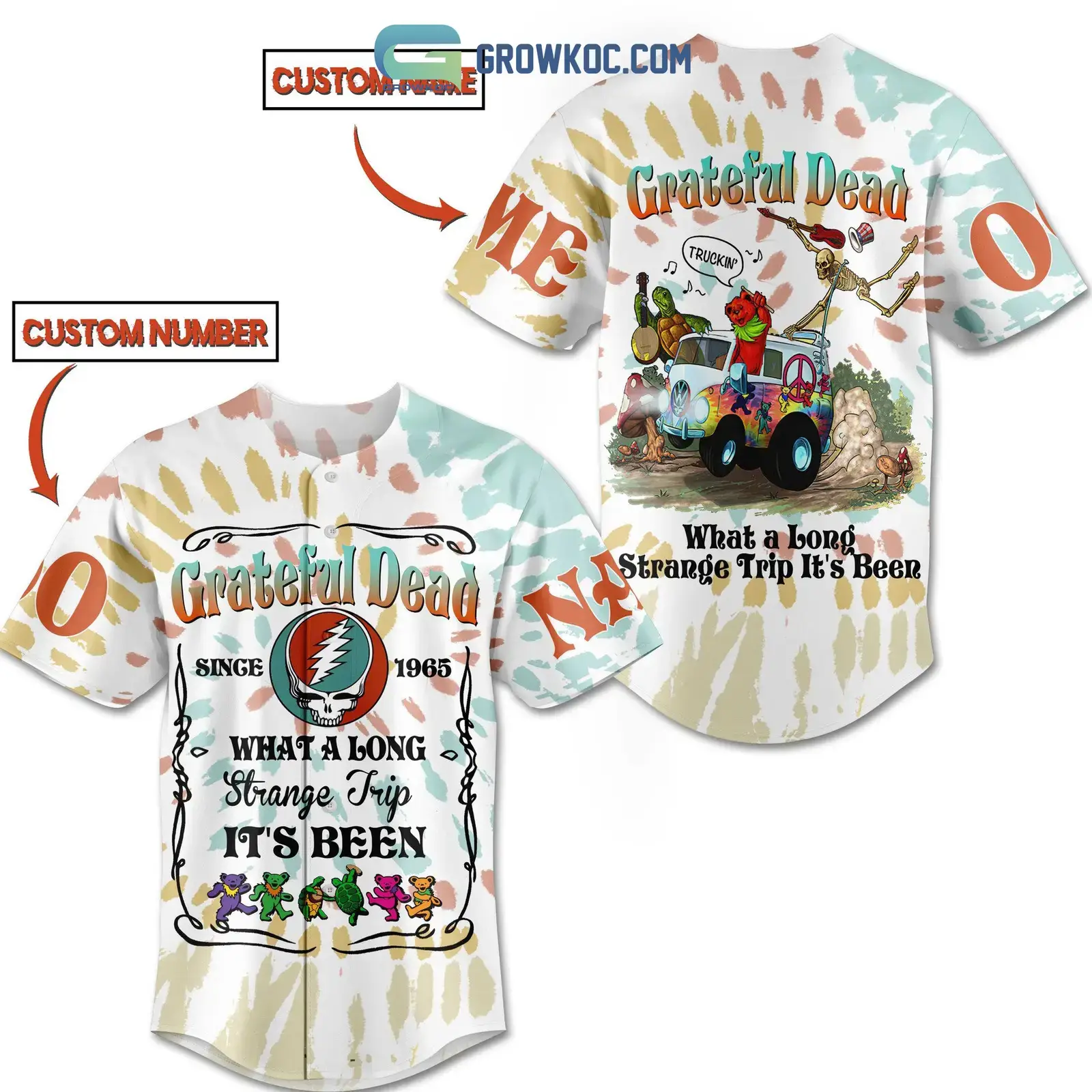 Grateful Dead What A Long Strange Trip It's Been White Design Personalized Baseball Jersey Image