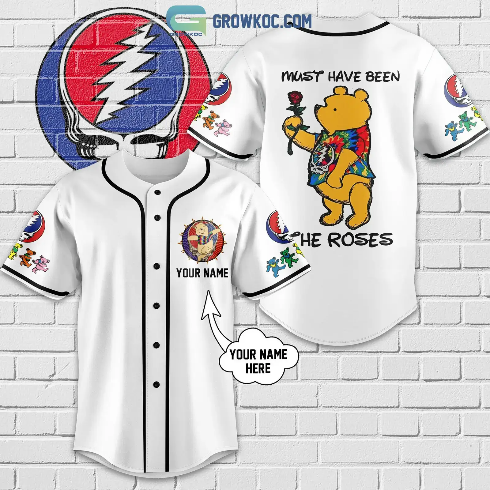 Grateful Dead Winnie-the-Pooh Personalized Baseball Jersey Image