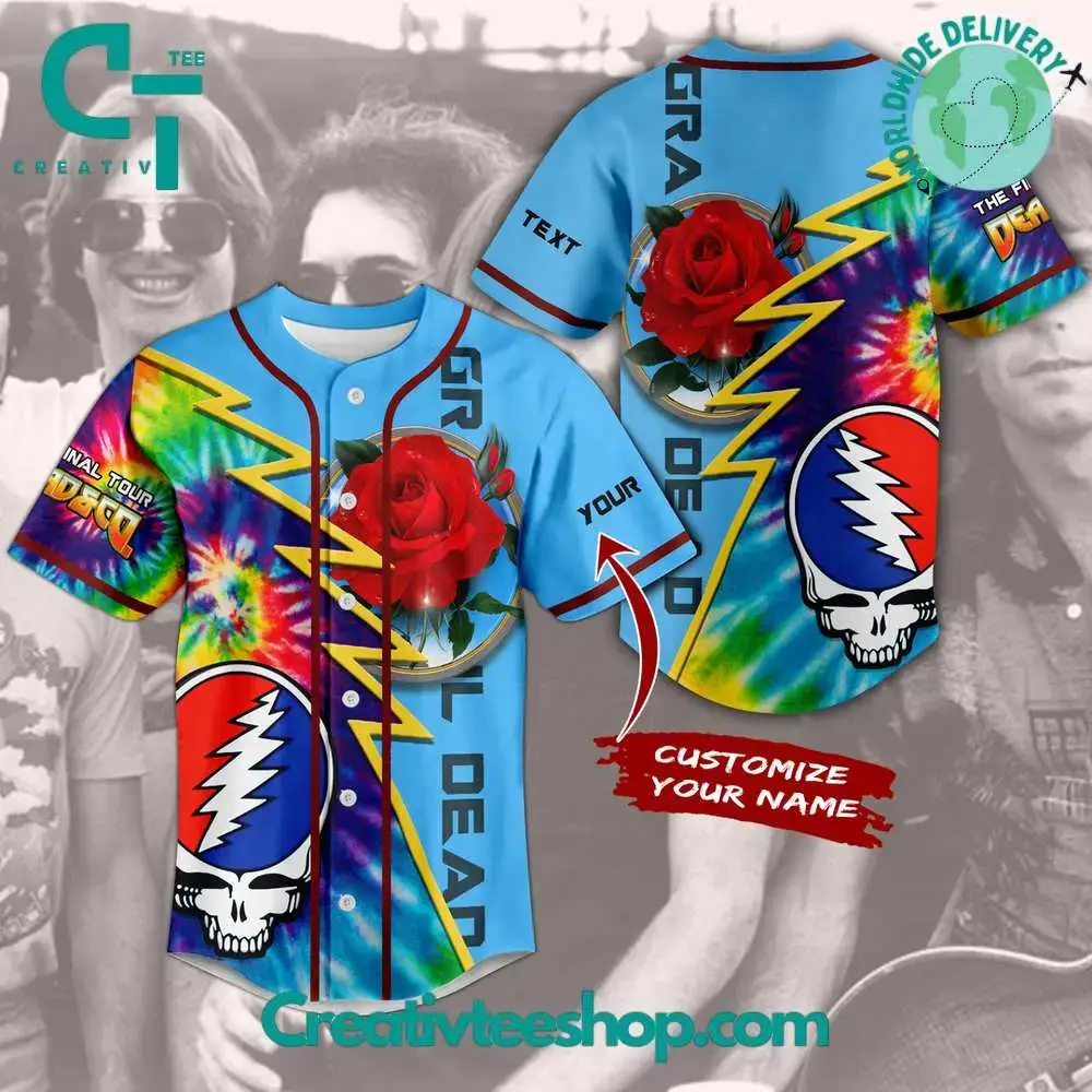 Greatful Dead Rose Custom Name Baseball Jersey Image