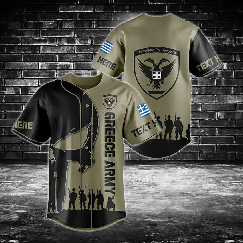 Greece Army Baseball Jersey - Patriotic Design With Greek Flag & Eagle Emblem Image