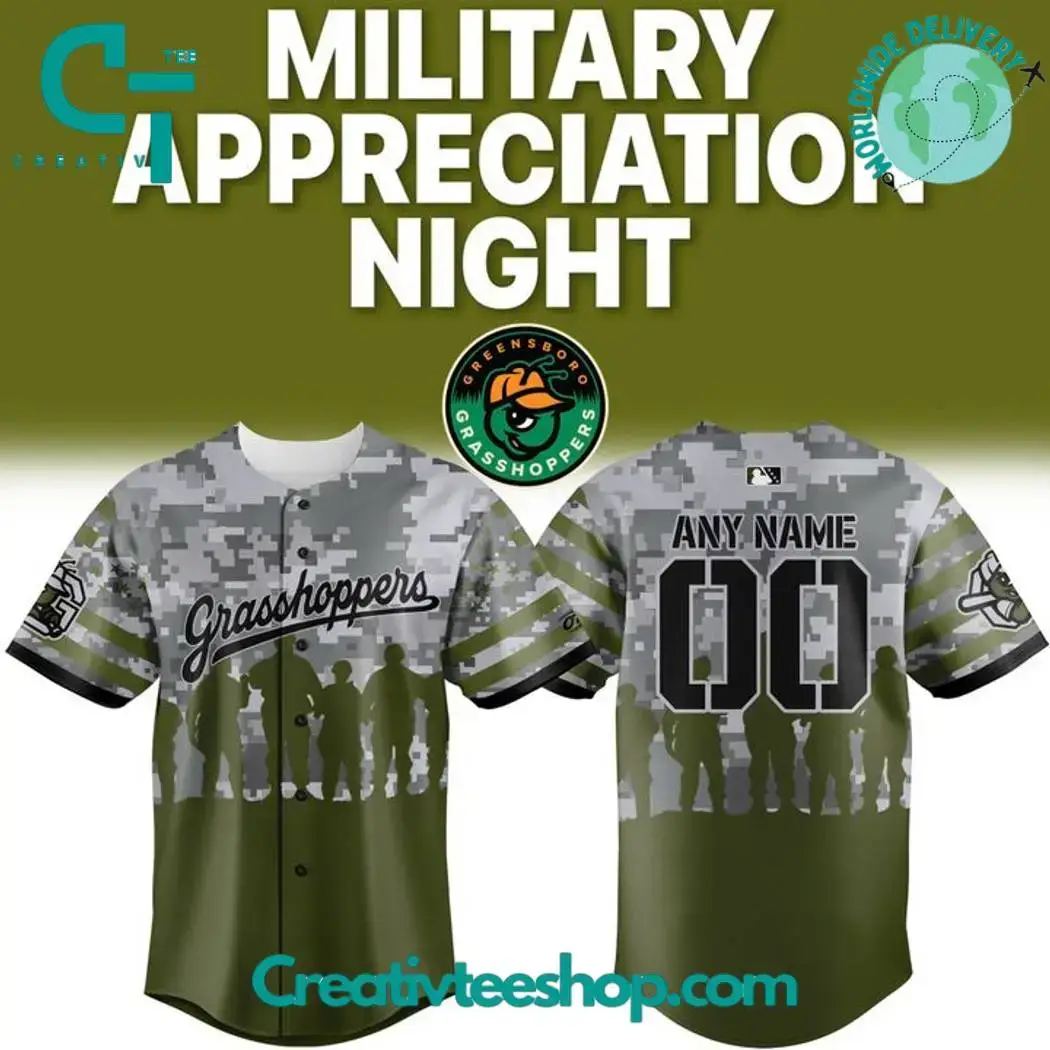 Greensboro Grasshoppers X Military Appreciation Night Camo Personalized Baseball Jersey Image