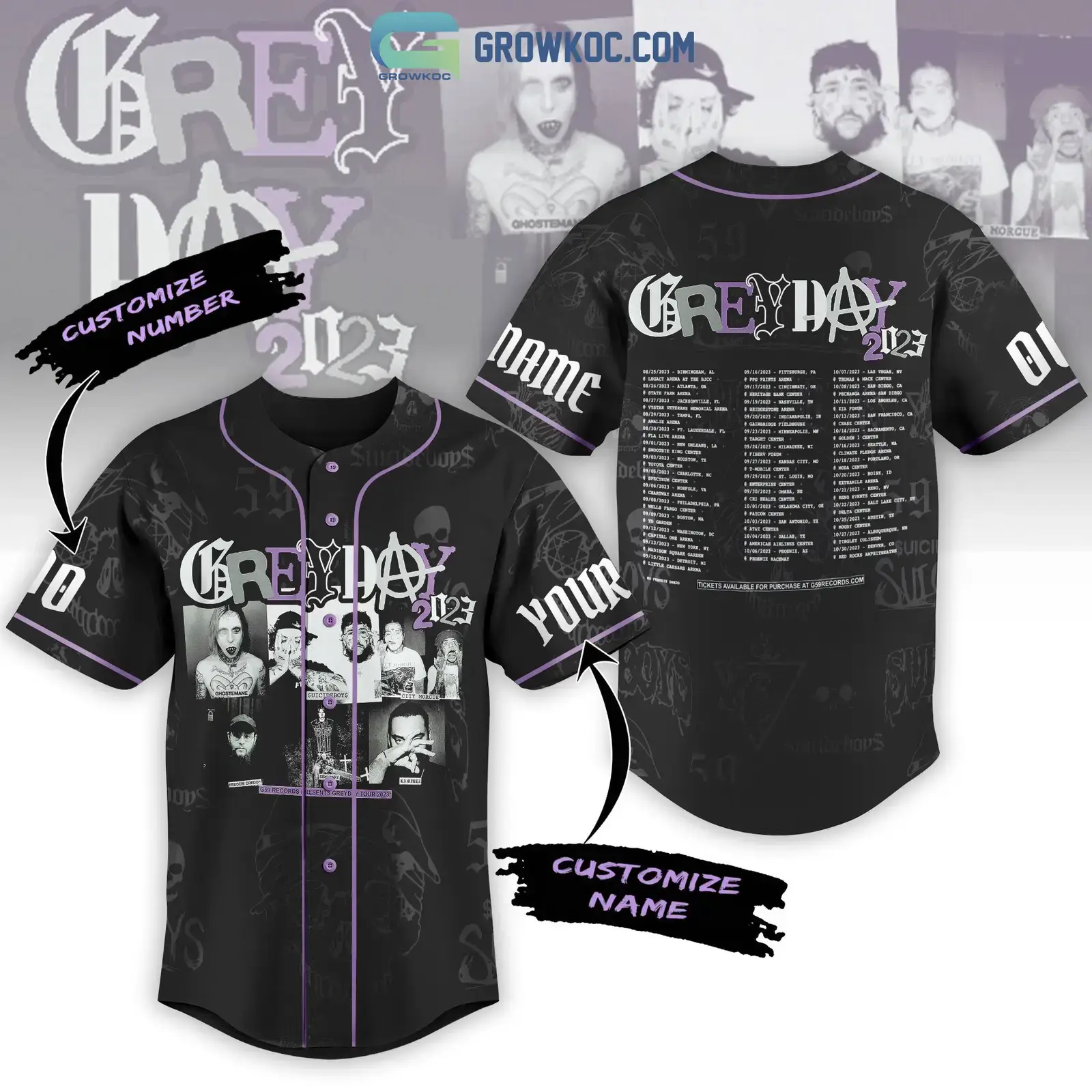 Grey Day Tour 2023 Personalized Baseball Jersey Image