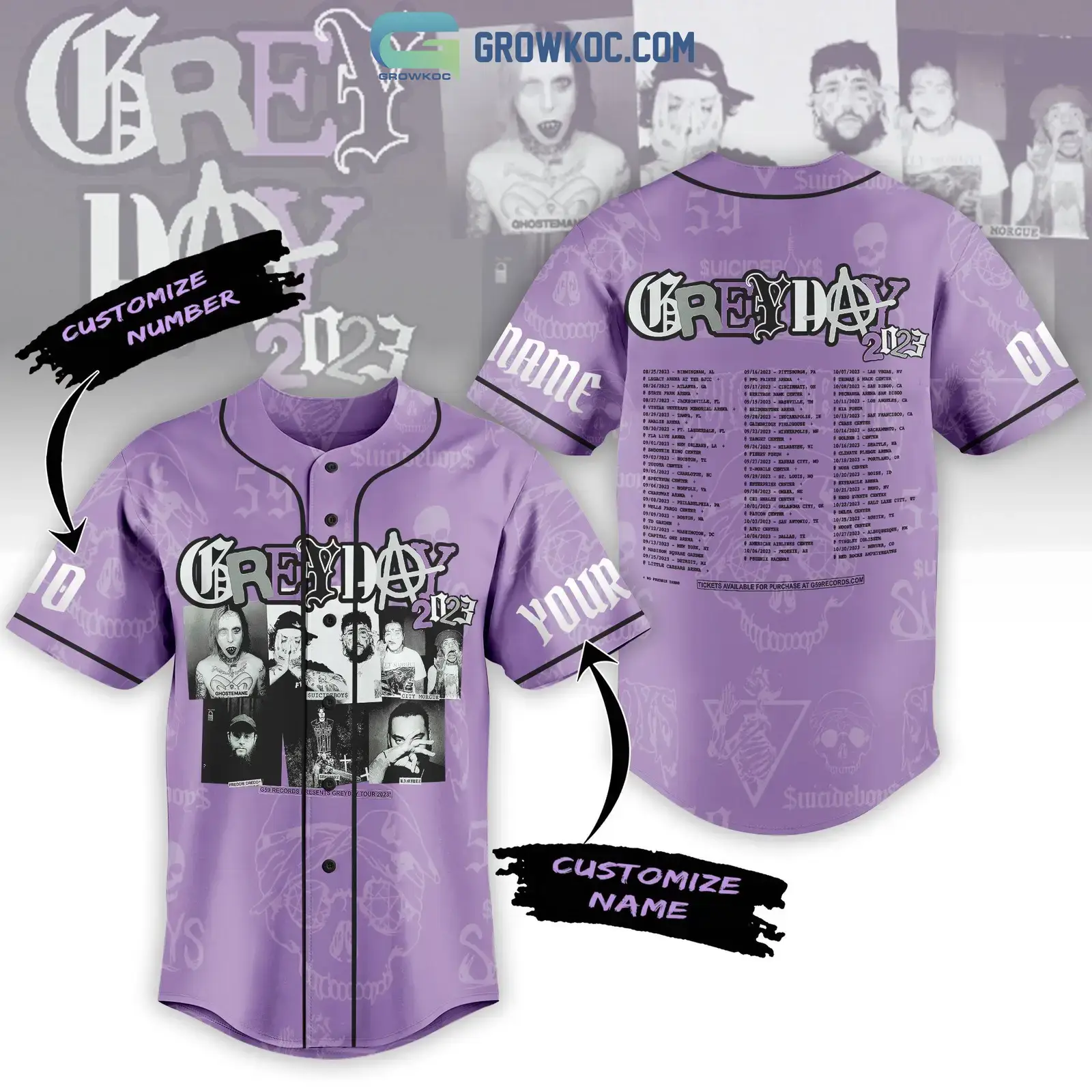 Grey Day Tour 2023 Purple Design Personalized Baseball Jersey Image