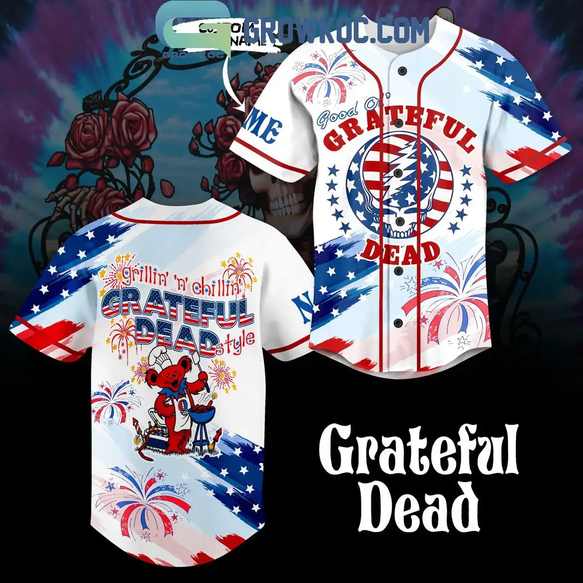 Grillin' And Chillin' Grateful Dead Style Personalized Baseball Jersey Image