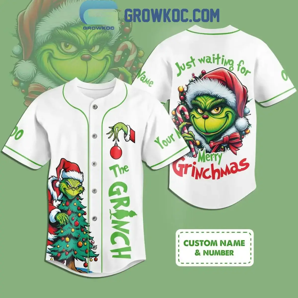 Grinch Just Waiting For Merry Christmas And New Year 2025 Personalized Baseball Jersey Image