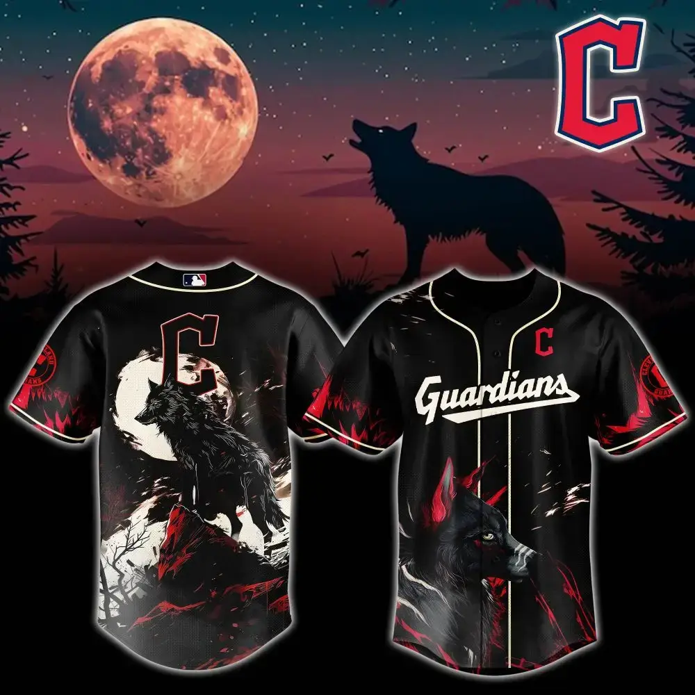 Guardians Baseball Jersey - Bold Wolf & Moon Design, Perfect For Fans & Collectors Image