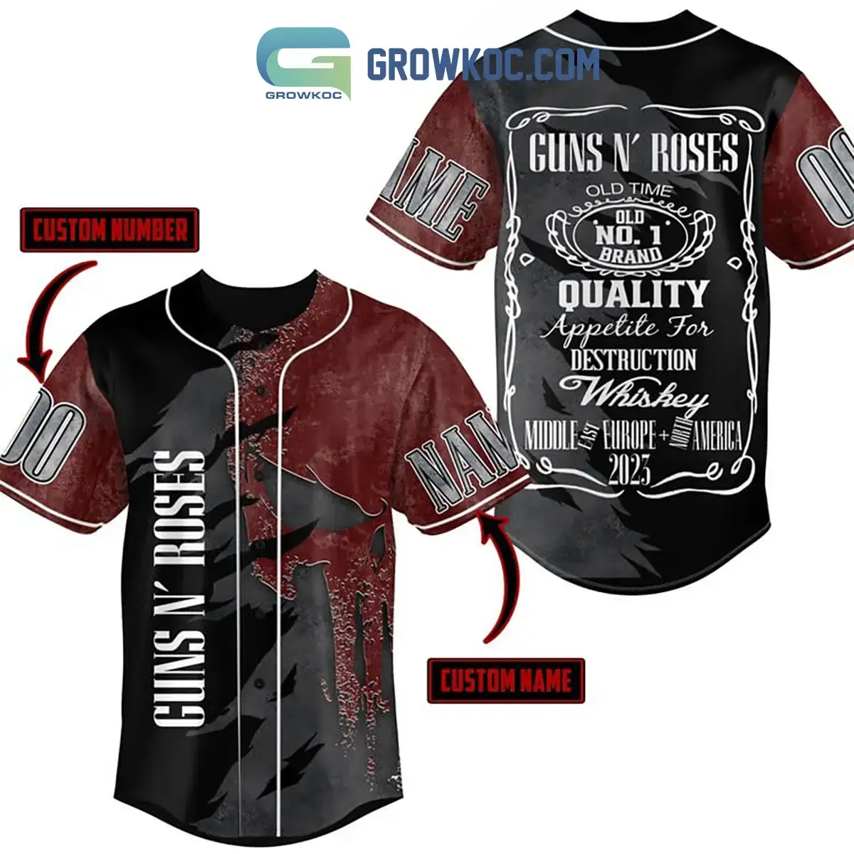 Guns N' Roses Old Time Whiskey Personalized Baseball Jersey Image