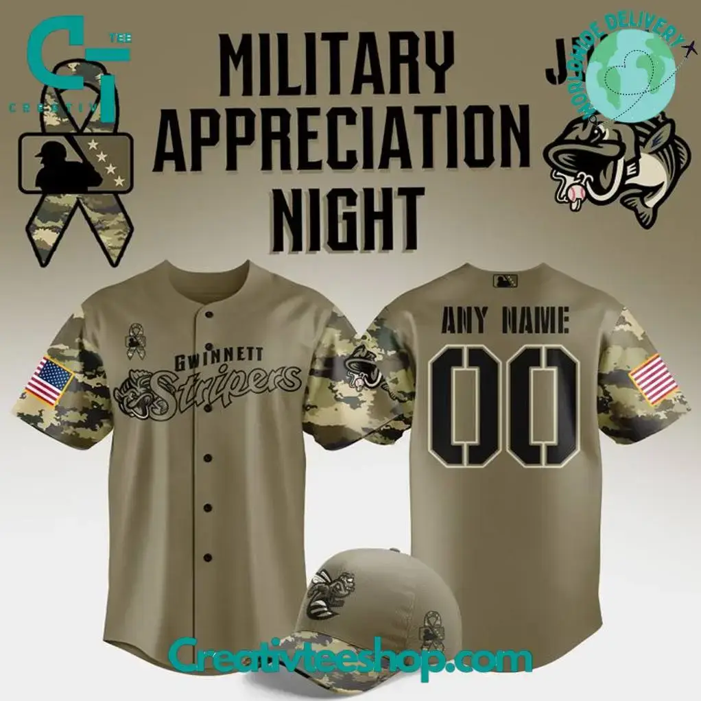 Gwinnett Stripers Military Appreciation Night 2025 Camo Baseball Jersey Image