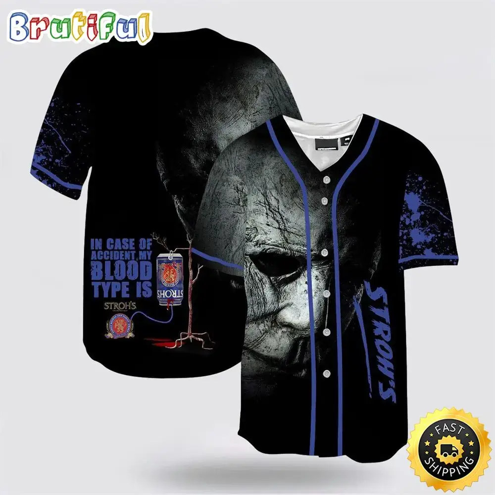 Halloween Horror Michael Myers Stroh'S Beer Baseball Jersey Image